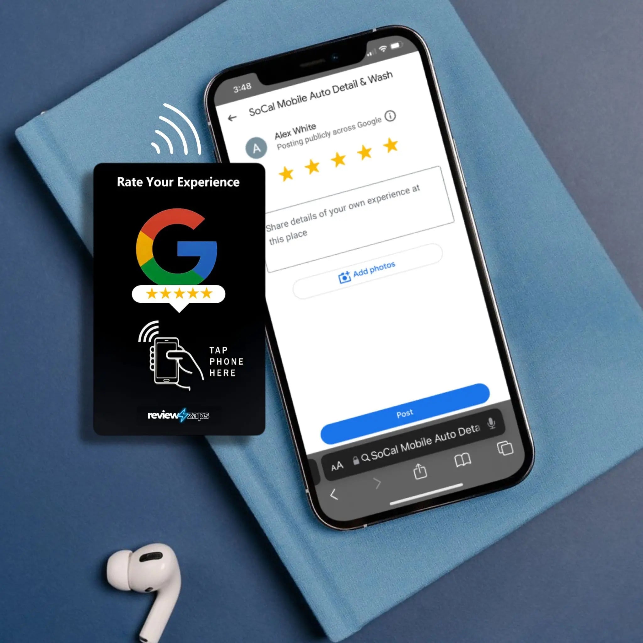 NFC Google Review Card tapping phone